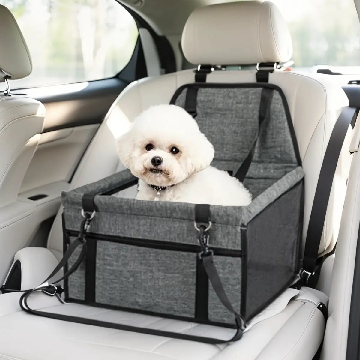 Pet Car Seat – Foldable Travel Safety Booster for Cats & Dogs | Breathable & Easy to Clean with Large Space | Fits Front & Back Seats, Easy to Assemble